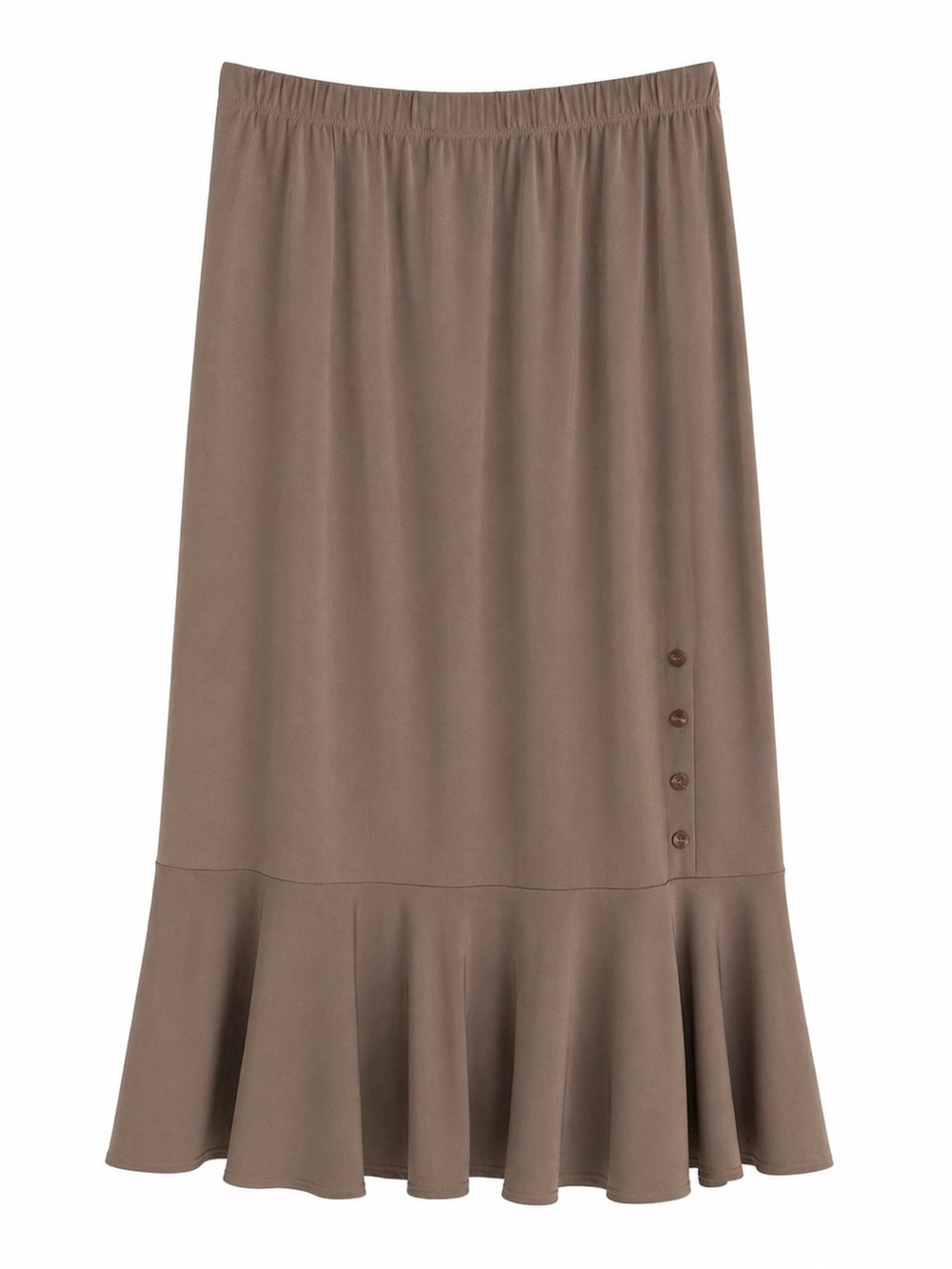 Simonton Says Midi Skirt Taupe Satin Slip Skirt Women M Flowy Button Detail